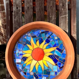 Handmade Mosaic Birdbath, Mosaic Sunflower, Mosaic, bird bath, outdoor garden, yard