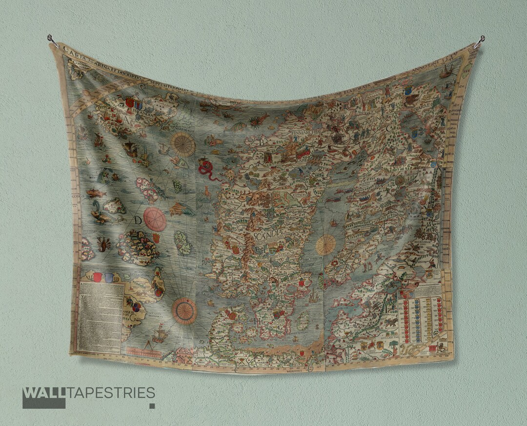 Old Scandinavia Map North of Europe Tapestry Wall Art Vintage - Etsy