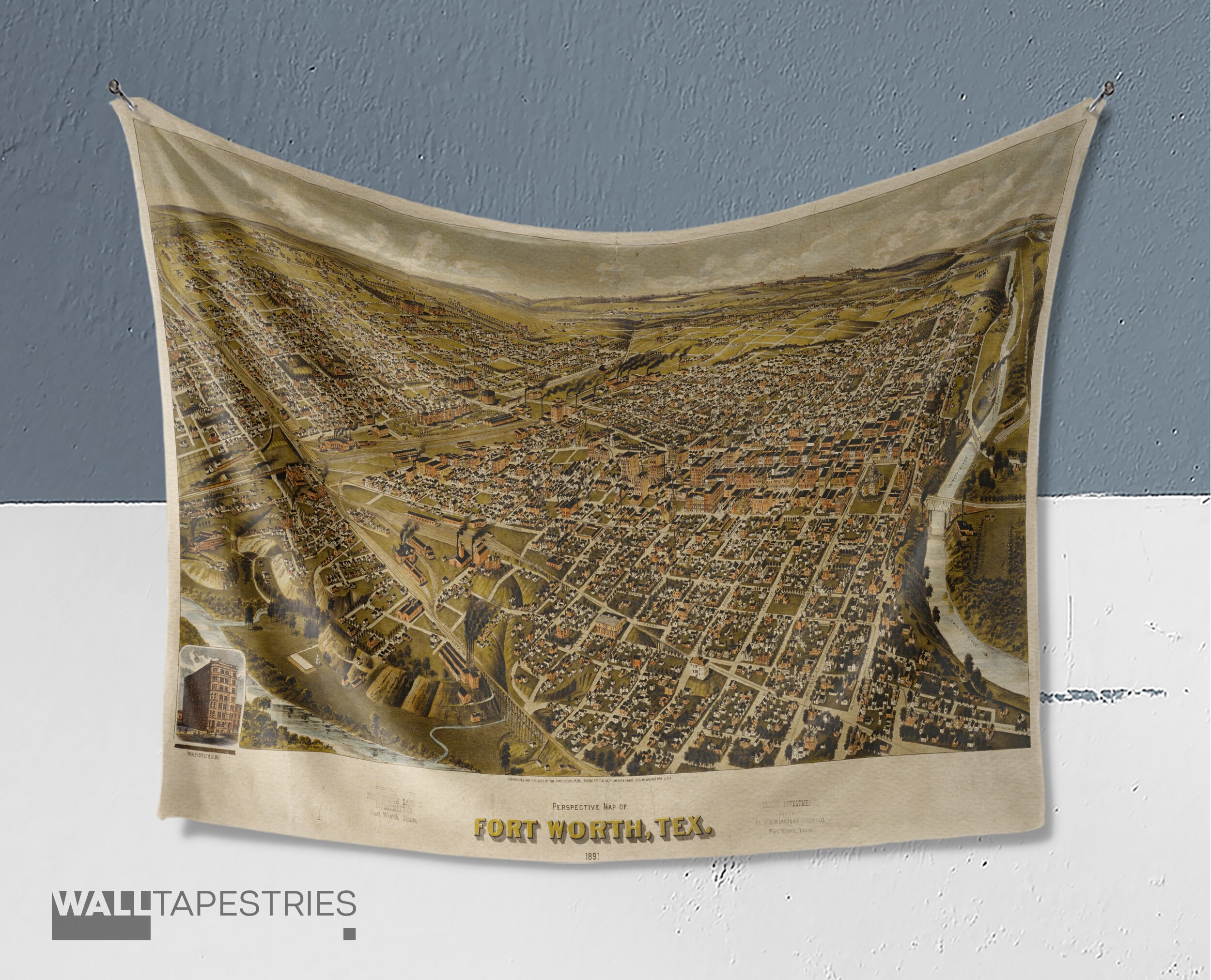 Year 1891 Old Fort Worth Map Texas Tapestry Wall Art Vintage  Etsy