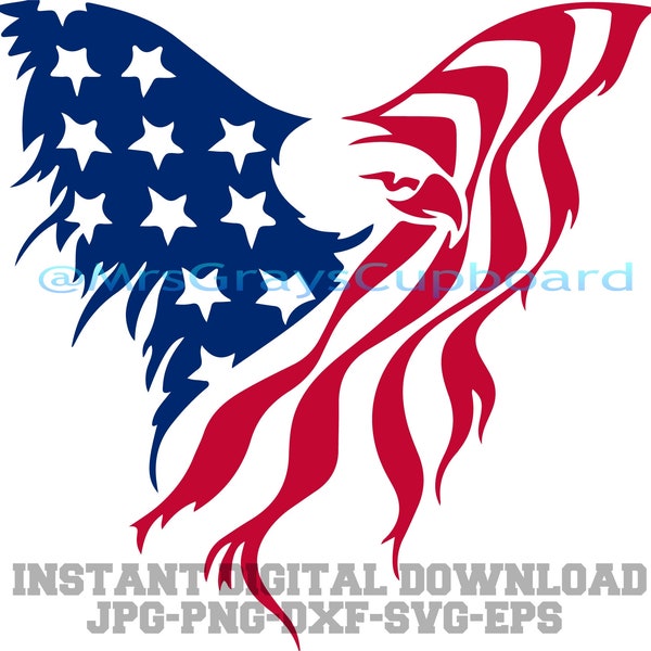 American Flag Eagle SVG Fourth of July Digital Download, Svg Png Jpg Dxf Eps, Transparent, Cricut