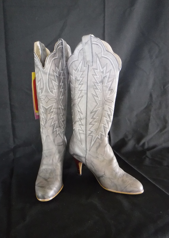 80's Grey Stiletto Western Boots NOS Women's Size