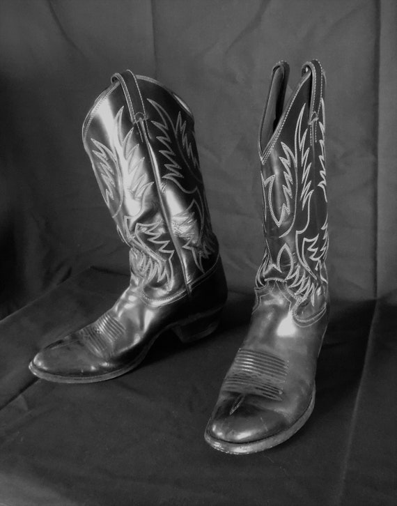 Vintage Men's Justin Cowboy Boots 7E Black With Wh