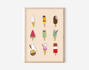 Eis, Eis am Stiel Wandkunst, herunterladbare Digitaldruck, Kinder Wandkunst, Wand-Dekor, druckbare Kunst, herunterladbarer Druck, niedlicher Druck