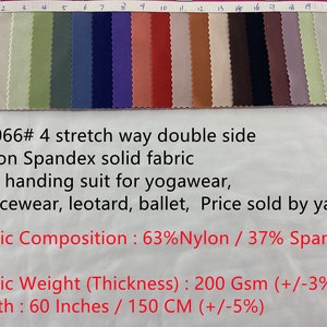 N1066# 4 stretch way double side Nylon Spandex solid fabric soft handing suit for yogawear, dancewear, leotard, ballet,  Price sold by yard