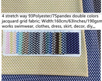 4 Stretch way double colors jacquard grid check fabric 190gsm weight works for swimwear, activewear, leggings, Clothes Price sold by yard