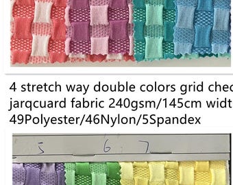 4 Stretch way double colors jacquard grid check fabric 245gsm weight works for swimwear, activewear, leggings, Clothes Price sold by yard