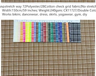 No stretch 72 polyester 28 Cotton check grid fabric 148gsm works for T-shirt, dress, skirt, clothes,  bow, decor, tablecloth, diy, sold yard
