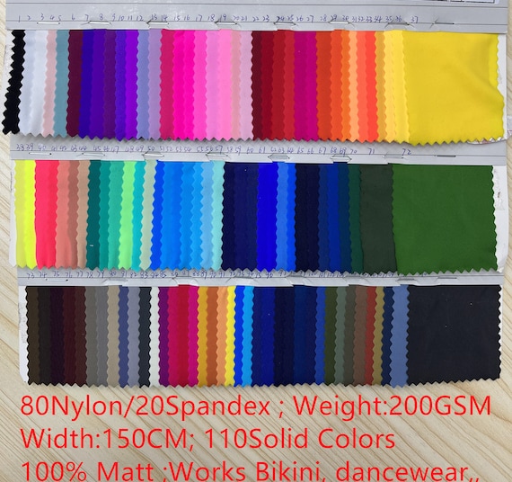 134 Solid Colors (1-70 color numbers) 4 stretch way 80 Nylon 20 Spandex 200 gsm ideas for swimwear, swimsuit, bikini, DIY Price sold by yard