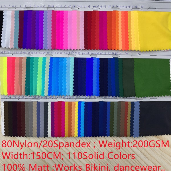 134 Solid Colors (first page) 4 stretch way 80 Nylon 20 Spandex 200 gsm ideas for swimwear, swimsuit, bikini, DIY Price sold by yard