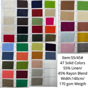 55 Linen & 45 Rayon Blending fabric (47 Colors) 55/45# Works for Home decor, bedding, curtains, bag, tablecloth, clothes, DIY, Price by Yard