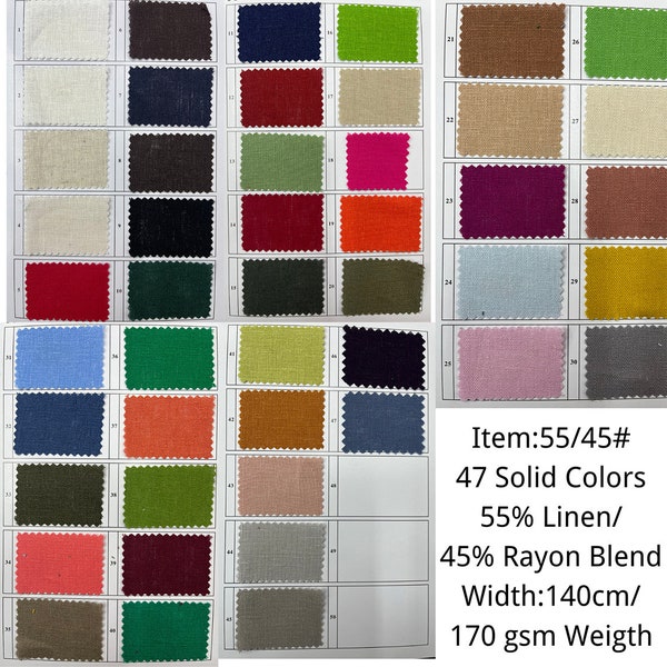 55 Linen & 45 Rayon Blending fabric (47 Colors) 55/45# Works for Home decor, bedding, curtains, bag, tablecloth, clothes, DIY, Price by Yard