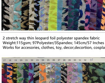 2 stretch way 97 polyester 3 Spandex 115gsm shiny leopard Foil gilt fabric works for dress, cosplay, decoration, diy, cloth Price sold yard