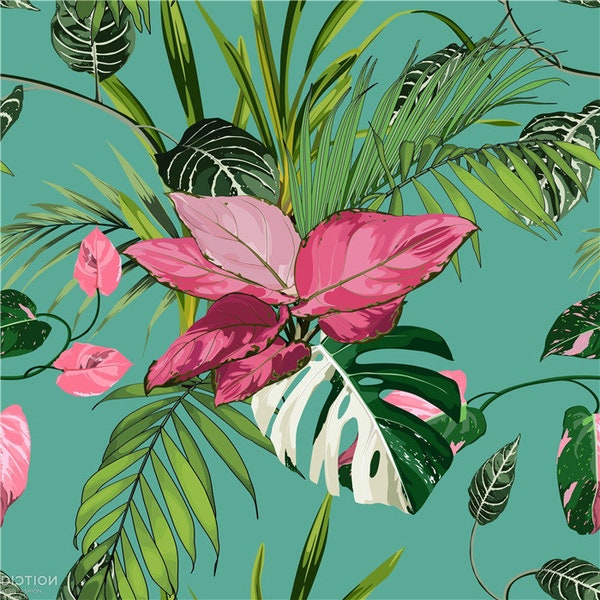 Polyester Spandex 4 way stretched tropical leaves fabric print - 100112- suit swimwear Support Custom fabric print - Price sold by yard