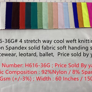 H616-36G # 4 Stretch Way cool Strickstrick Nylon Spandex fester Stoff weicher Griff Anzug für Tanzbekleidung, Trikot, Ballett, Preis wird lose verkauft