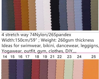 Thicker 4 stretched way 74Nylon 26Spandex ribbed 260gsm -not see through- Ideas for swimwear, bikini, yogawear, dancewear Price sold by yard