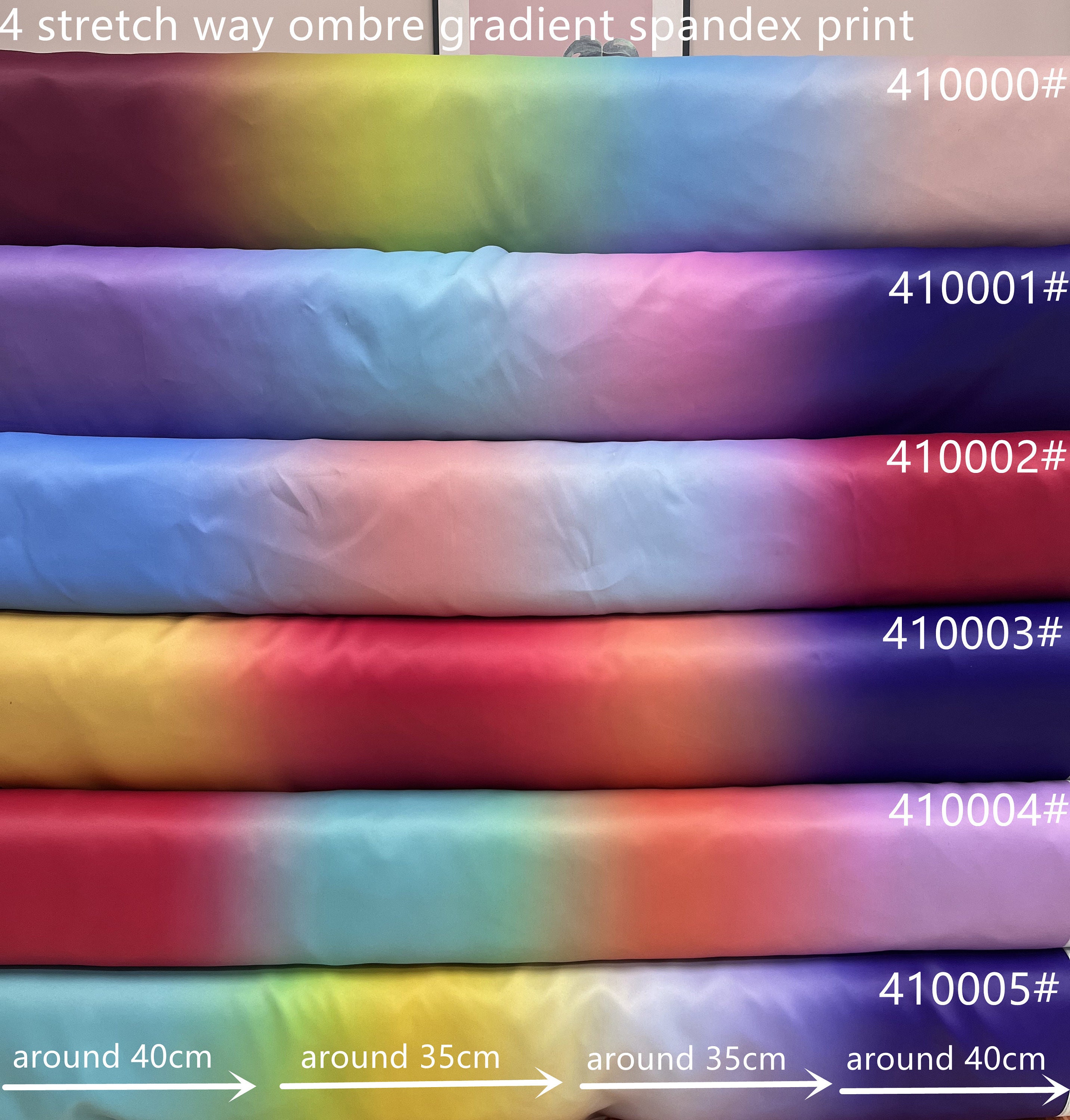 4 way stretched way polyester spandex four colors ombre gradient fabric print works for gymnastics, dancewear, leotard, bodysuit, clothes,