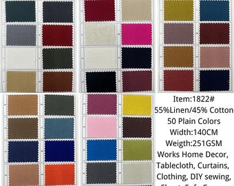 Stone-Washed 55 Linen & 45 Cotton Blending fabric (53 Colors) 1822# Works for Home decor, bedding, curtains, bag, clothes, DIY Price by Yard