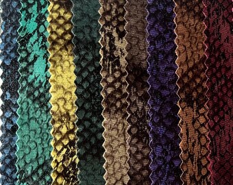 16 solid 4 stretch way polyester Spandex snake Foil fabric works for dancewear, leotard, swimwear, leggings, yogawear, Price sold by yard