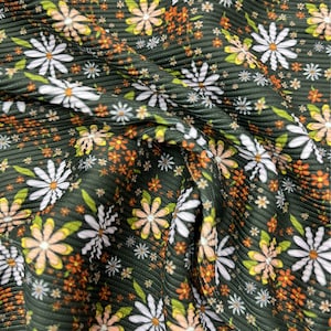 4 stretch way Thicker ribbed spandex fabric small flower print not see through - N300573 works for swimwear, bikini, Price sold by yard