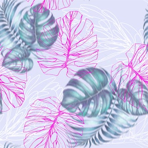 4 way stretched polyester spandex tropical leaves print -600701- Works swimwear, bikini, Support to Custom fabric print - Price sold by yard