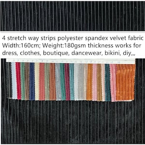 Tessuto elasticizzato in 4 strati di 92 poliestere e 8 spandex, strisce di velluto lucido, peso 180 g/m², adatto per bikini, abbigliamento da ballo, indumenti, boutique, fai da te, venduto tagliato su misura.