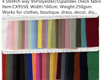 4 Stretch way 95 Polyester 5 Spandex checks solid fabric 250gsm weight for clothes, dress, boutique, decor, sofa cover, diy,  sold by yard