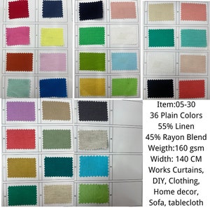 55 Linen & 45 Rayon Blending fabric (36 Colors) 05-30# Works for Home decor, bedding, curtains, bag, tablecloth, clothes, DIY, Price by Yard