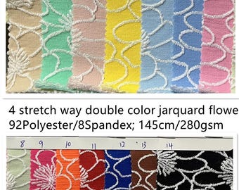 4 Stretch way Polyester Spandex jacquard double color flower fabric 280 gsm weight works for swimwear, leggings, Clothes Price sold by yard