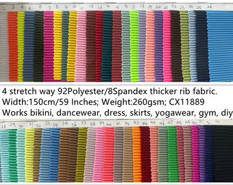4 Stretch way 92Polyester/8Spandex thicker rib fabric 260gsm works for swimwear,bikini, activewear, leggings, Clothes, gym, diy, sold yard
