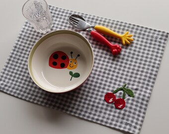 Fruit themed placemats for kids // Washable// Handmade embroidered // Easy Clean// American service //Finished Product