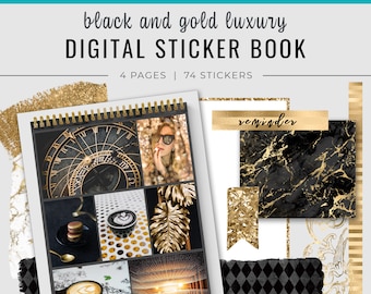 Black and Gold Luxury Digital Sticker Book / Goodnotes Stickers / Digital Planner Stickers / Functional Stickers / Seasonal Stickers