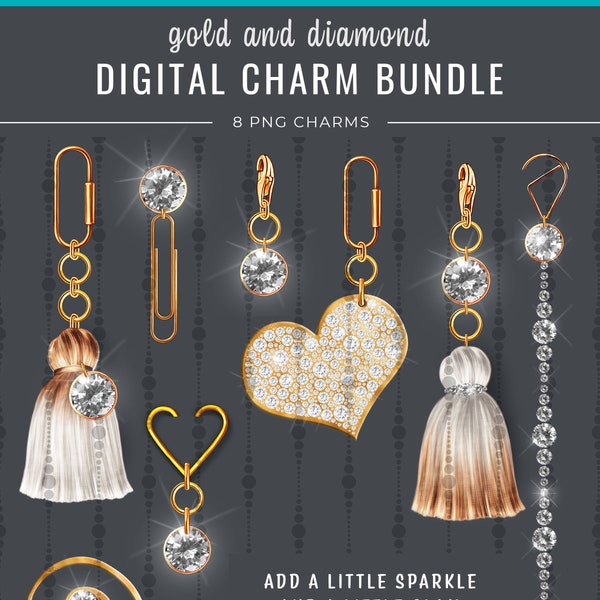 Gold and Diamond Digital Planner Charms / Notebook Charms / Sparkle Charms / Planner Accessories