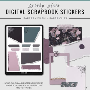 Spooky Glam Digital Scrapbook Stickers / Digital Stickers / Stationary Stickers / Paper Clips / Torn Paper / Photo Frames / Skulls / Floral