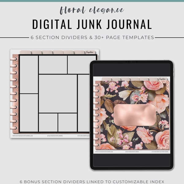 Floral Elegance Digital Junk Journal / Digital Scrapbook / Digital Notebook / Digital Photo Book / Photo Templates / Scrapbook Templates