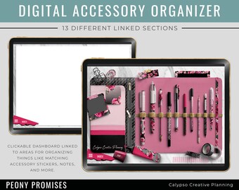 Peony Promises Digital Accessory Organizer / 13 Section Organizer / Digital Organizer / Digital Notebook / Digital Planner