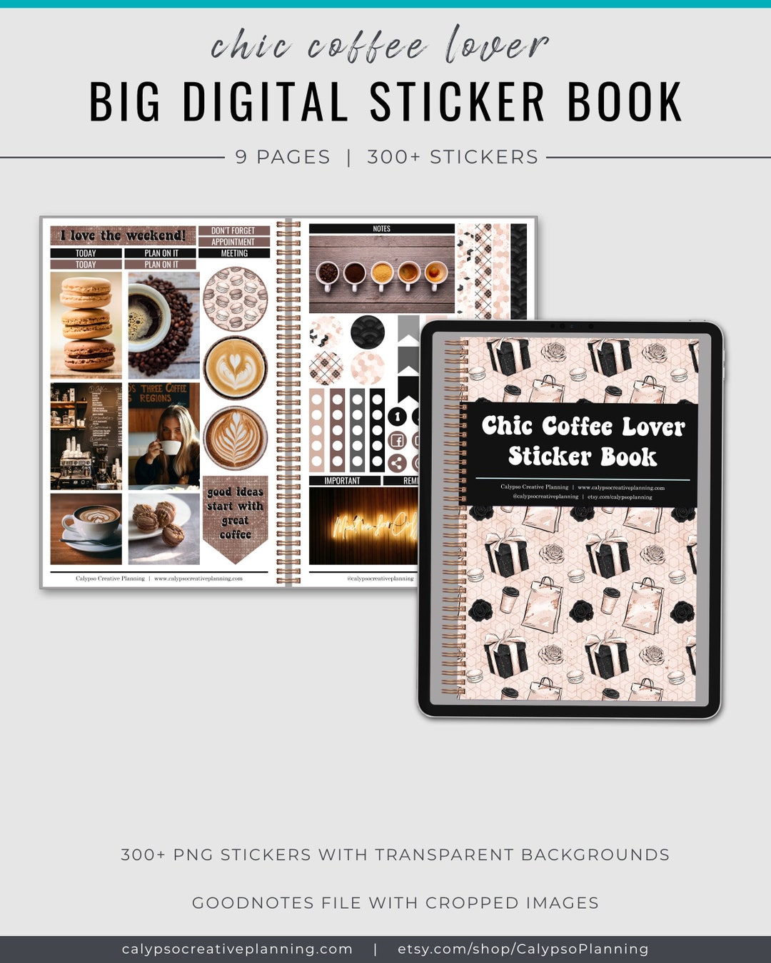 Chic Coffee Lover BIG Digital Sticker Book / Digital Planner Stickers ...