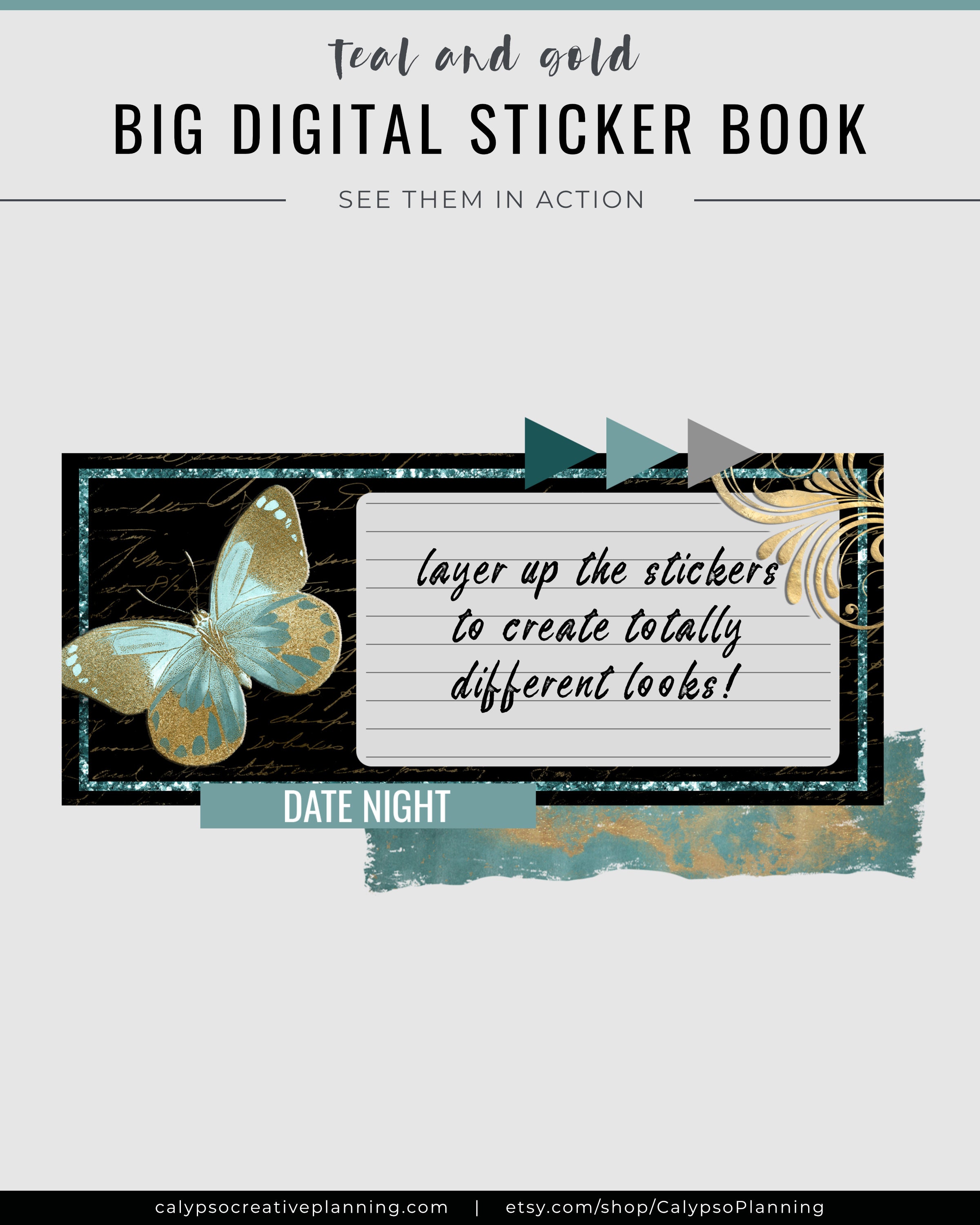 Teal and Gold BIG Digital Sticker Book / Digital Planner Stickers ...