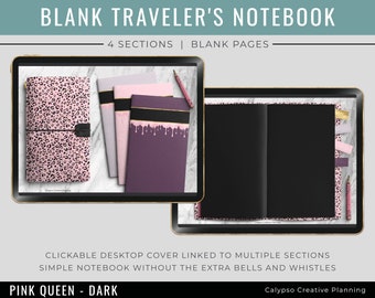 Pink Queen Traveler's Notebook - Dark / Digital Notebook / Blank Notebook / 4 Subject Notebook