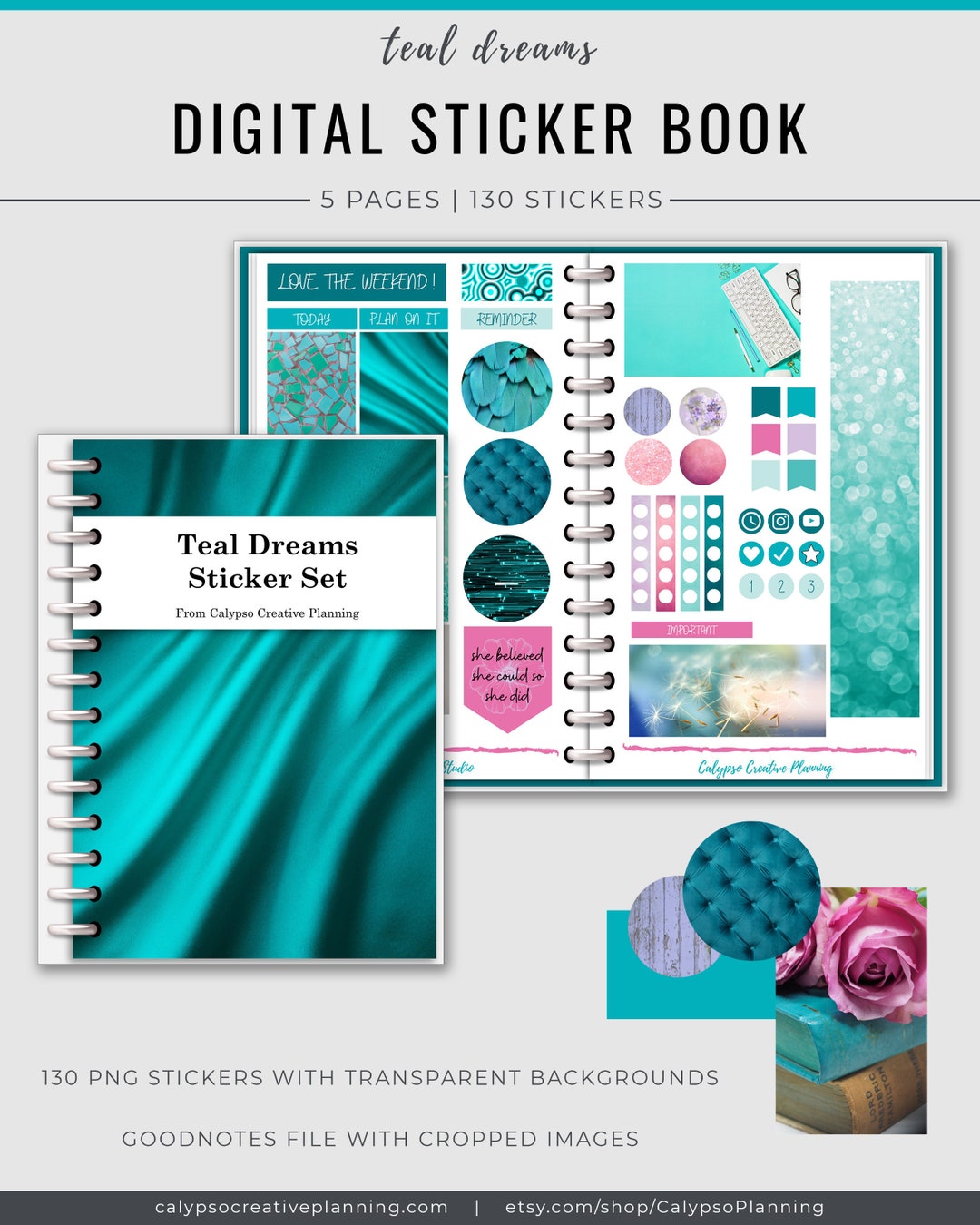Teal Dreams Digital Sticker Book / Goodnotes Stickers / Digital Planner ...