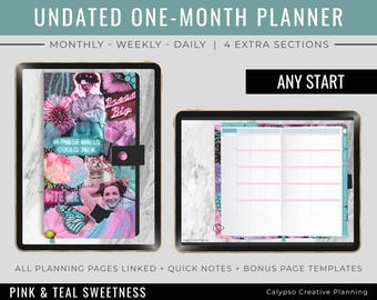 Pink & Teal Sweetness Undated One Month Calynichi Planner / Digital Planner / Monthly, Weekly, Daily Planner