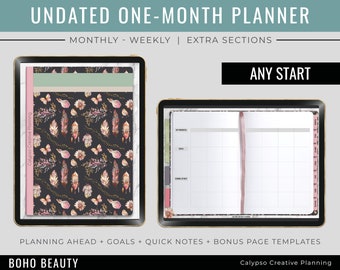 Undated Boho Beauty One Month Notebook Planner / Digital Planner / Life Planner / Weekly Planner / Customizable Planner