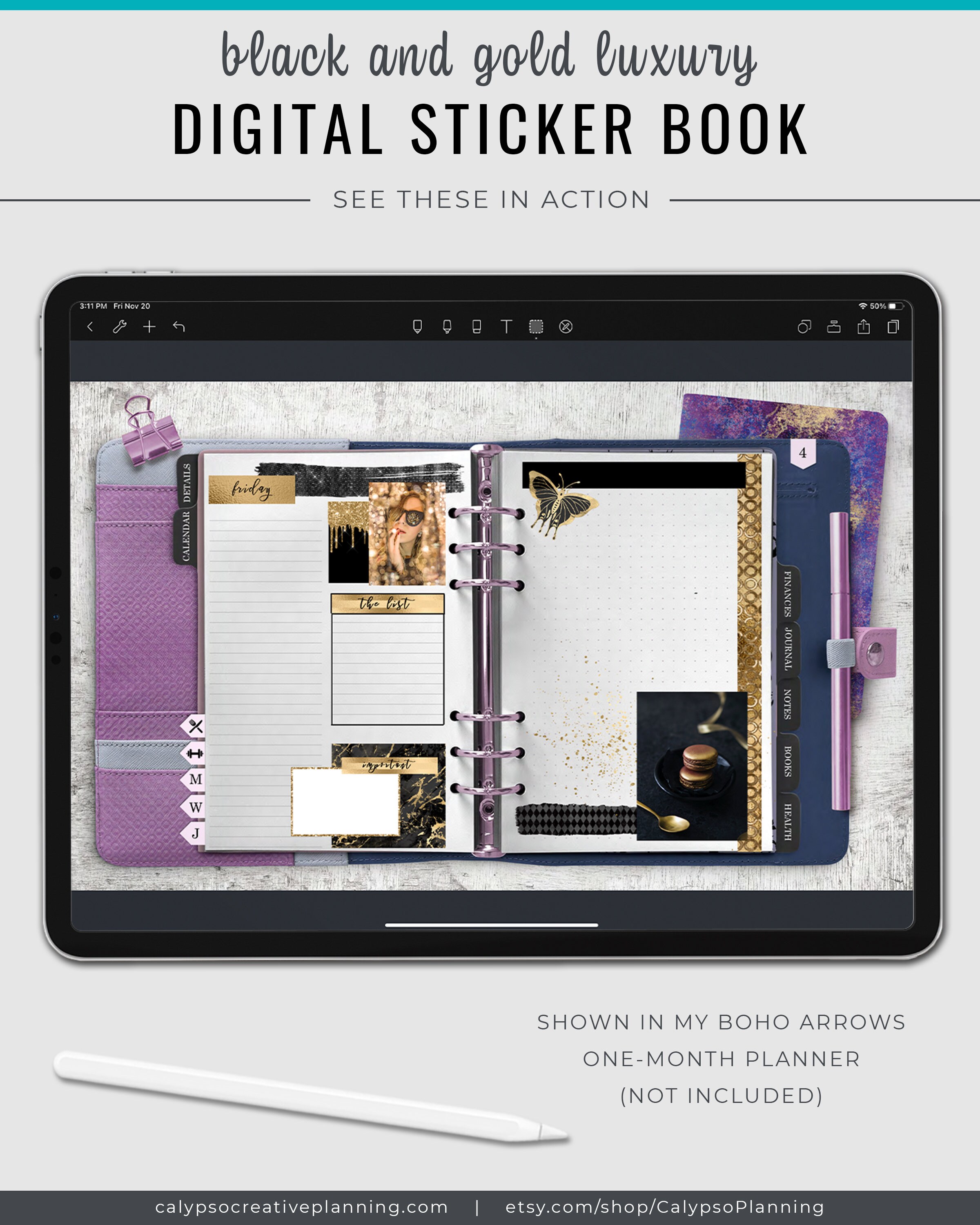 Black and Gold Luxury Digital Sticker Book / Goodnotes Stickers ...