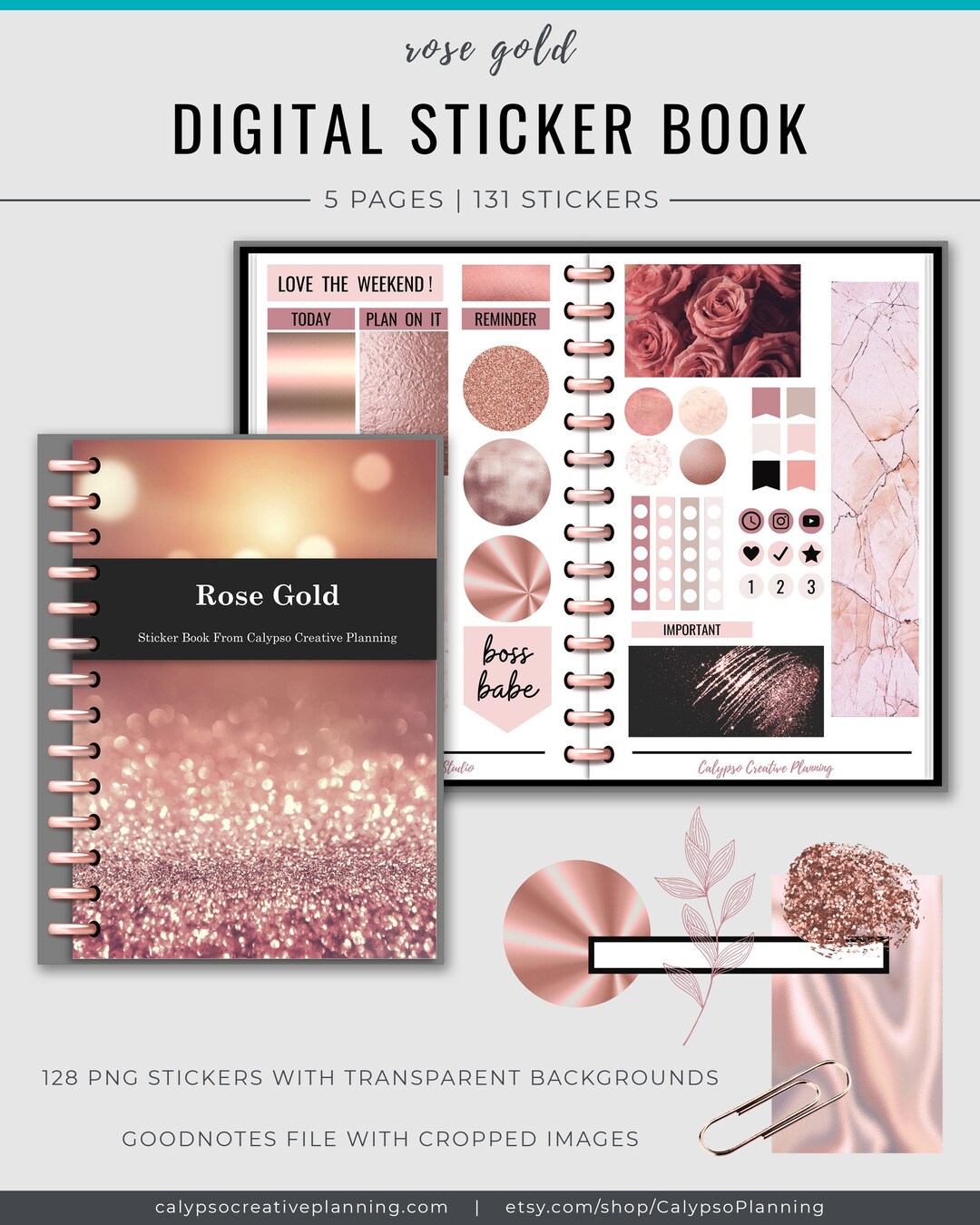 Rose Gold Sticker Book / Goodnotes Stickers / Digital Planner Stickers ...