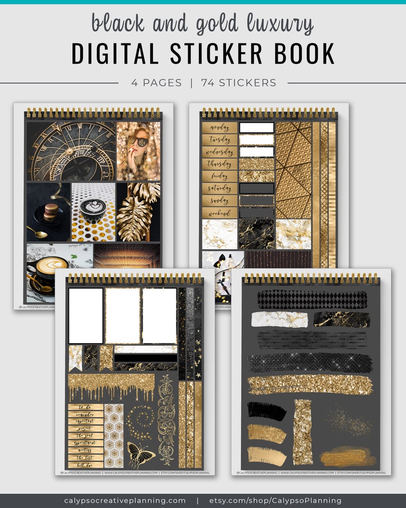 Black and Gold Luxury Digital Sticker Book / Goodnotes Stickers ...