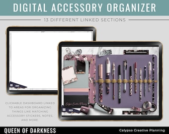 Queen of Darkness Digital Accessory Organizer / 13 Section Organizer / Digital Organizer / Digital Notebook / Digital Planner
