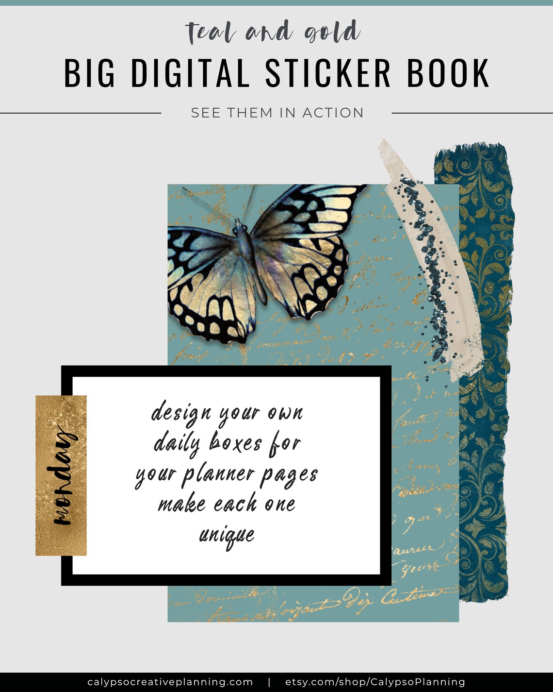 Teal and Gold BIG Digital Sticker Book / Digital Planner - Etsy