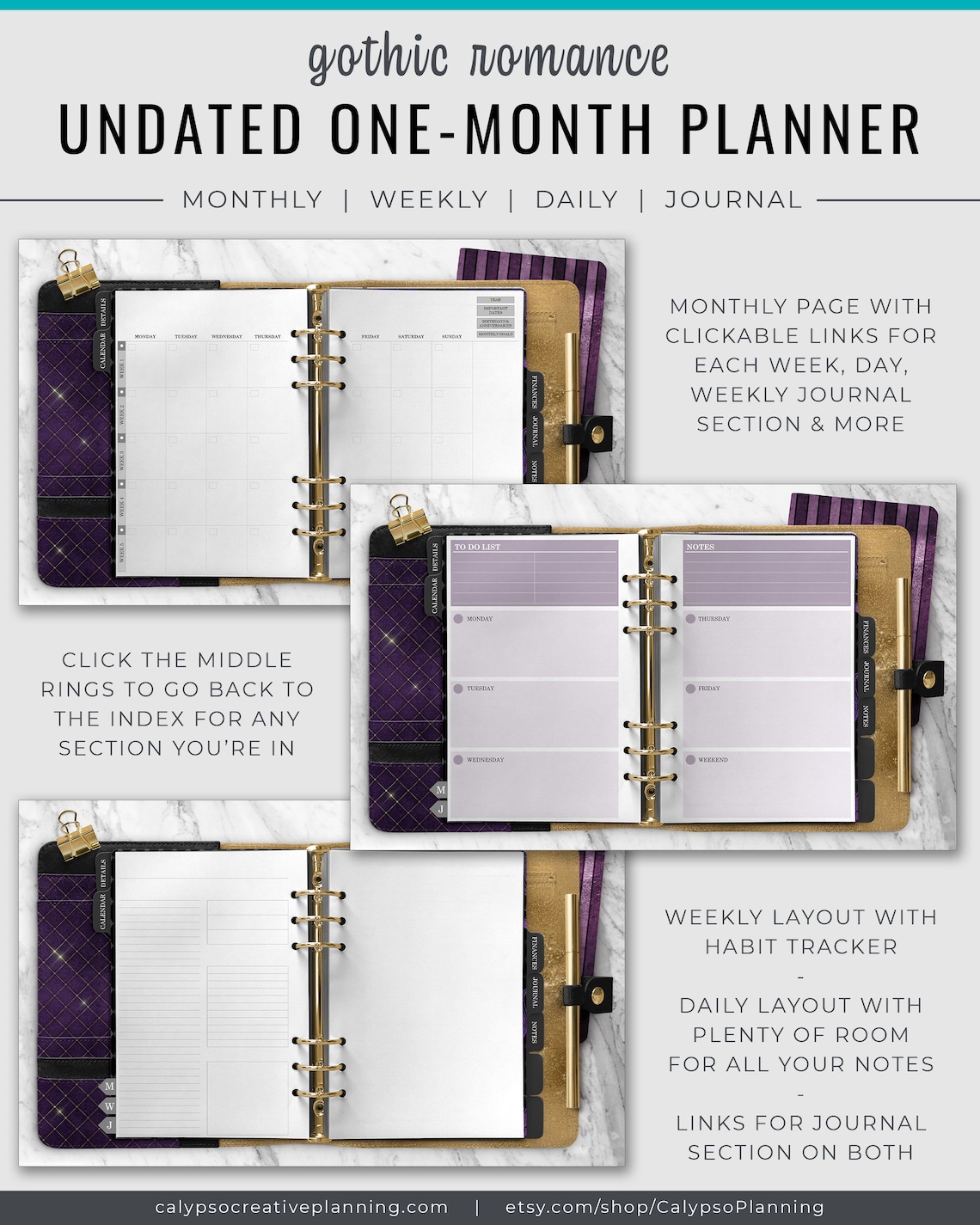 Gothic Romance Undated One month Planner Digital Planner Etsy