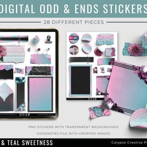 Stickerkit roze en groenblauw zoetheid, kansen en punten / Digitale stickerkit / Decoratieve stickers / Digitale plannerstickers / Stickers accessoires