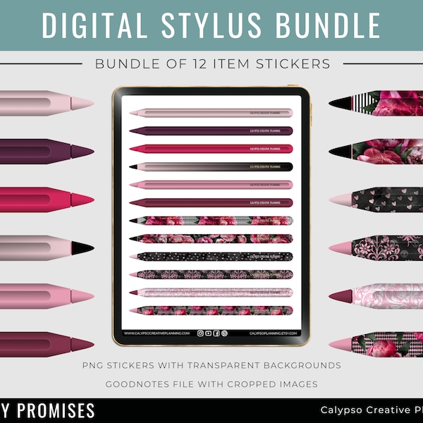 Peony Promises themed Digital Stylus Stickers / Digital Desk Decor / Digital Stickers / Digital Accessory Stickers / Apple Pencil Stickers