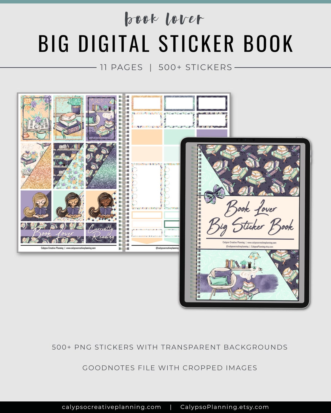 Book Lover BIG Digital Sticker Book / Digital Planner Stickers ...